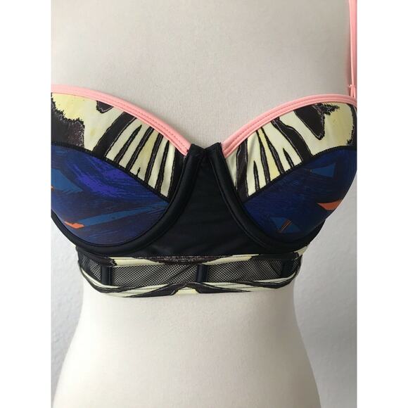 River Island Swim Multicolor Mesh Padded Bikini Top - Picture 3 of 6